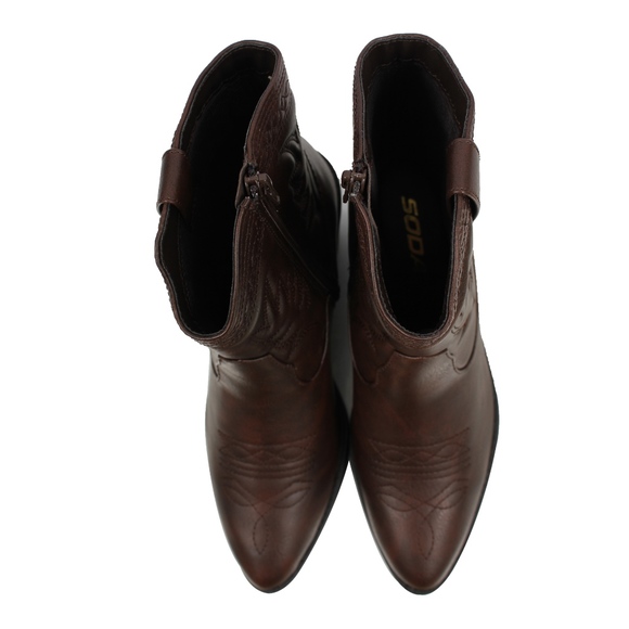 Brown Faux Leather Cowboy Pull On Mid Calf Boot - Picture 5 of 8